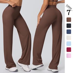 THESISIQUEEN Pantalones de yoga de pierna ancha, de cintura alta, sueltos y transpirables, con doble cara cepillada, adecuados para cualquier forma de cuerpo.