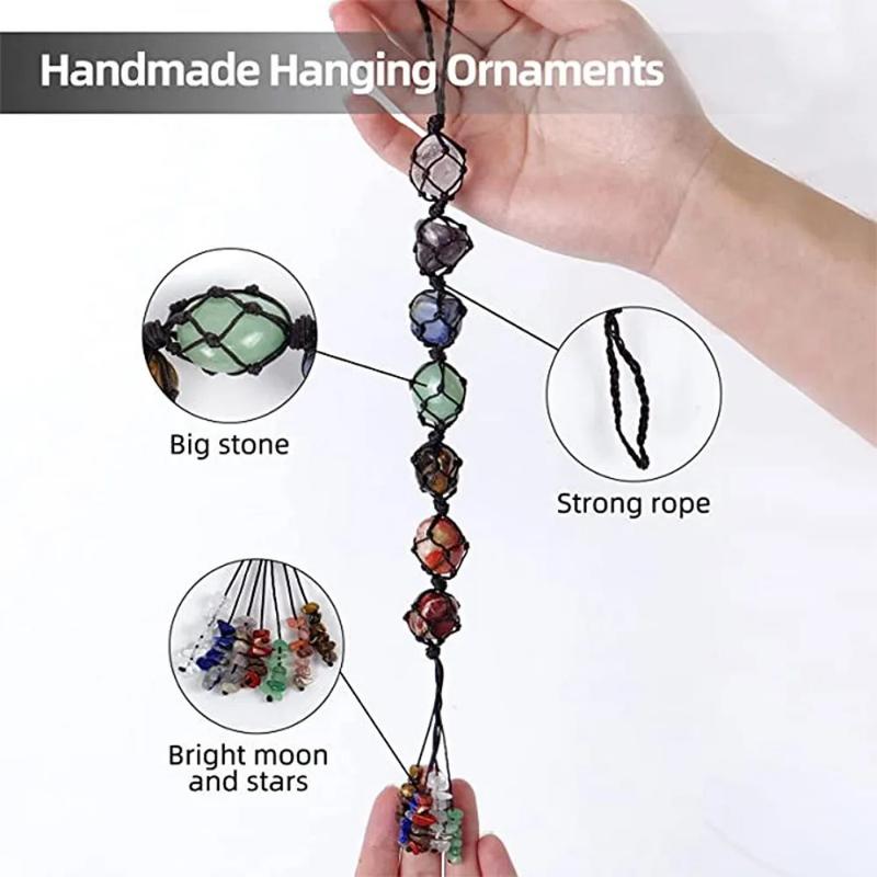 Product Introduction of Natural Crystal Tumbled Stone 7 Chakras Tassels Hanging Ornament Handmade Crafts Home Car Decor for Good Luck Yoga Meditation 4