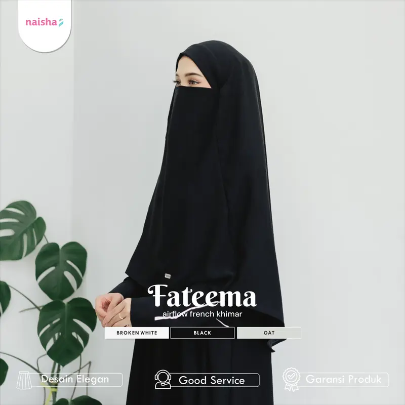 Naisha - Fateema Airflow French Khimar Crinkle Panjang Muslim Umroh Jilbab Syari Instan Kerudung Hitam Crinkle Panjang 0