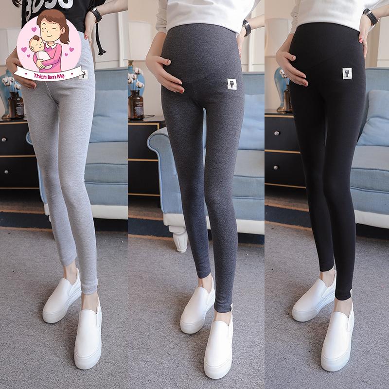 Quần bầu dài cạp cao hình Mèo, chất vải mềm min, co giãn tốt, quần có cúc chỉnh chun tiện lợi cho mẹ bầu