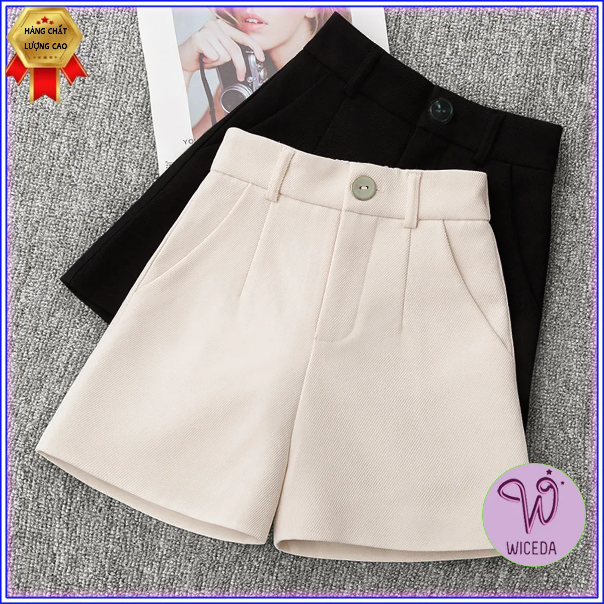 Quần short nữ ngắn cạp chun xinh khóa thật , quần sooc chất đẹp 3 màu đen trắng be sáng Wiceda QS361