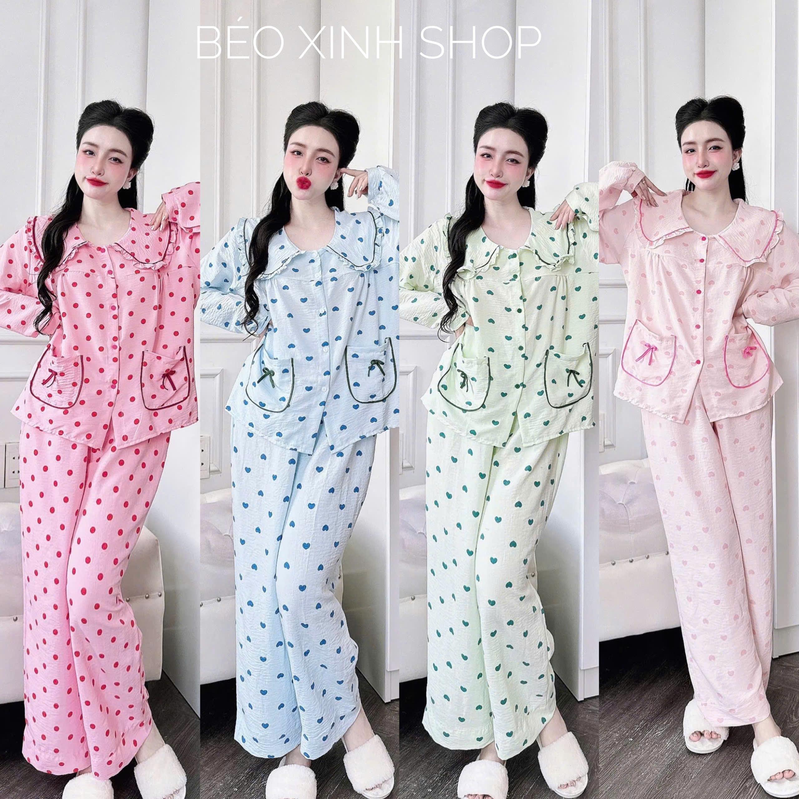 Đồ Bộ - Đồ Ngủ Tay Dài Quần Dài Vải Đũi Xốp Cotton Pijama Bigsize 50-100kg Bộ Ngủ Nữ Áo Ngủ Women Quần Ngủ - A.5630