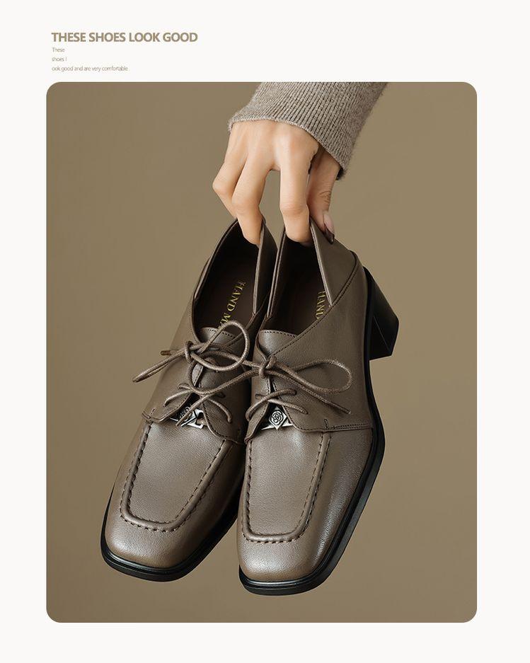 Product Introduction of Leather women's shoes fashion matching single shoes thick heel loafers inside and outside the full head layer of sheepskin Footwear Girl Comfort Closed Active 12