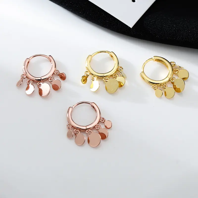 925 Sterling Silver Small round Slice Tassel Ear Clip Earrings 2023 New Trendy Niche Design High-Grade Earrings