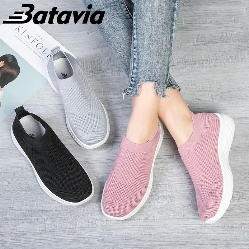Batavia Sepatu olahraga premium perempuan terbaru rajut adem antislip antiaus sepatu lari anak perempuan  Sport Pink Hitam Abu Grey kanvas  sekolah Onlinemall N6 0
