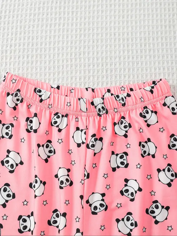 Girl's Cartoon Panda Heart Print Tee & Pants Set, Cute Long Sleeve Round Neck Top & Trousers, Casual Spring & Fall Outfits Clothes for Kids, Cute Clothes 6