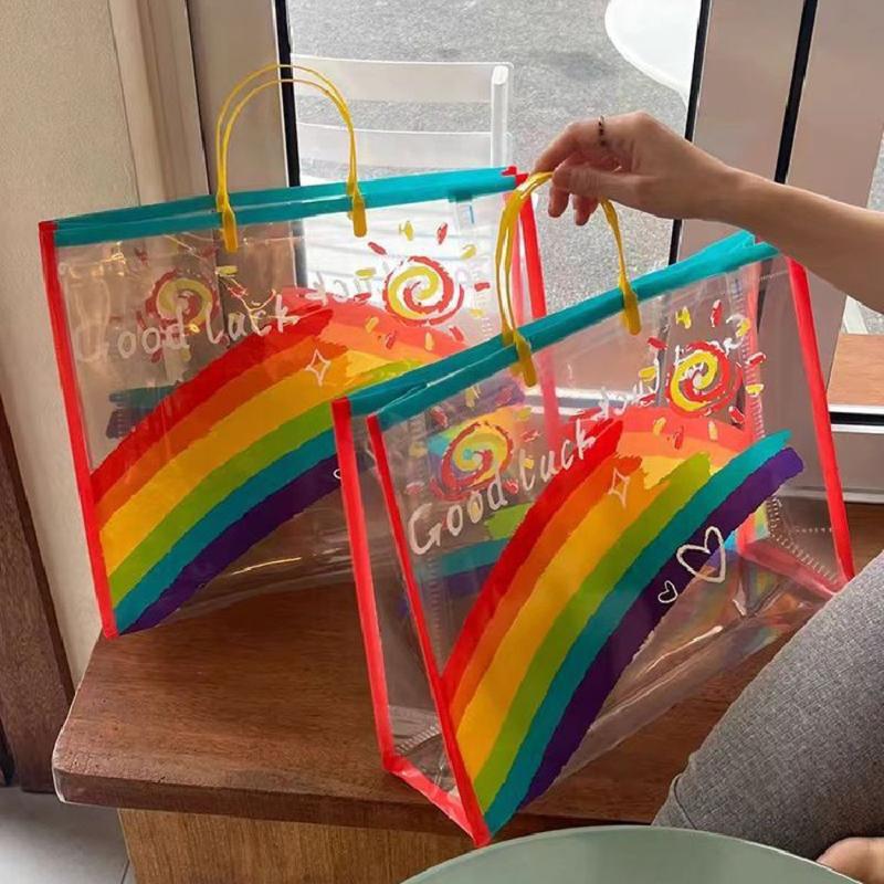 Hot Sale Waterproof Rainbow Shoulder Bag PVC Large Capacity Shopping Tote Bag Handbag Camping 0