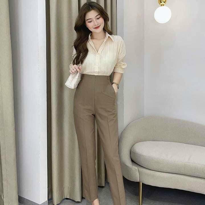 Quần baggy nữ lưng cao ,Quần Tây Công Sở Cạp Cao Khóa Sườn Mã Mới Mặc Đi Học Đi làm 1