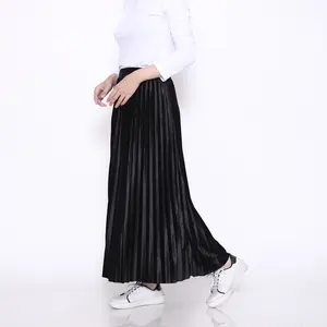 Rok Bludru Velvet Panjang Plisket Premium Rok Bludru Import Hitam Wanita