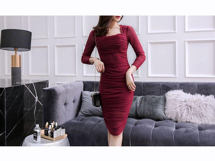 Product Introduction of Female OL temperament  royal sister style slim fit buttocks  sexy mesh pleated dress 3
