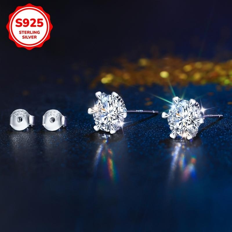 Product Introduction of Sterling Silver Shiny 6mm round Synthetic Zirconia Women's Trendy Earrings, Punk and Simple Style, Unisex Hip Hop Rock Earrings, Perfect Gift for Lovers, Valentine's Day Mother's Day, Wedding, Birthday, Anniversary, New Year Gift 5