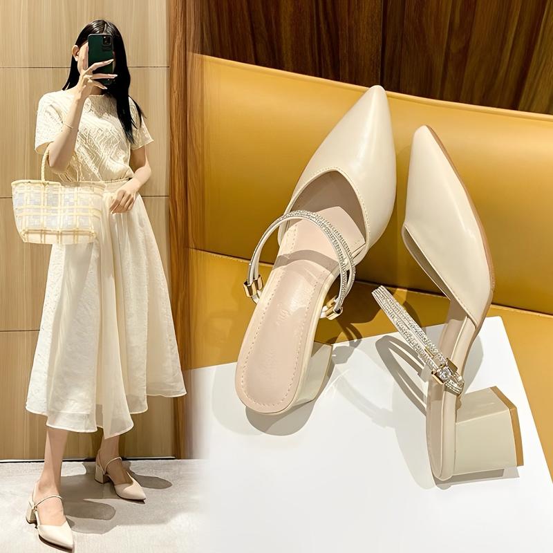  sục nữ mũi nhọn giày cao gót đế vuông quai hậu MÃ C06 Shoes DéP 