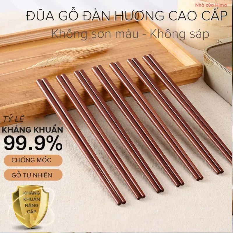 Combo 10 đôi đũa Gỗ Tự Nhiên Không Sơn Không Sáp Gỗ Đàn Hương Đỏ Kháng Khuẩn, Chống Nấm Mốc, Chống Trượt, Chống Nhiệt Độ Cao Nhà Bếp 0