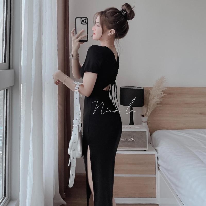 Product Introduction of Đầm tay ngắn xẻ tà 1 bên có rút dây phía sau thời trang cá tính sexy quyến rũ ( có size lớn dưới 75kg) Dress Nữ 11