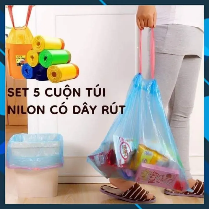 Sét 5 Cuộn Túi đựnġ Rác Có Dây Rút Nhiều Màu 4
