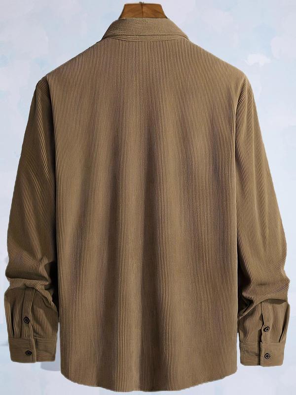 Men's Plain Letter Patched Corduroy Jacket without Tee, Casual Button Front Pocket Jacket for Fall & Winter, Men's Outerwear for Daily Wear, Coat 6