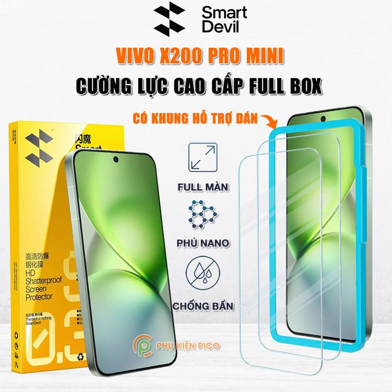 Kính cường lực Smart Devil dành cho điện thoại Vivo X200 Pro Mini trong suốt full màn hình nhận vân tay - Phụ Kiện