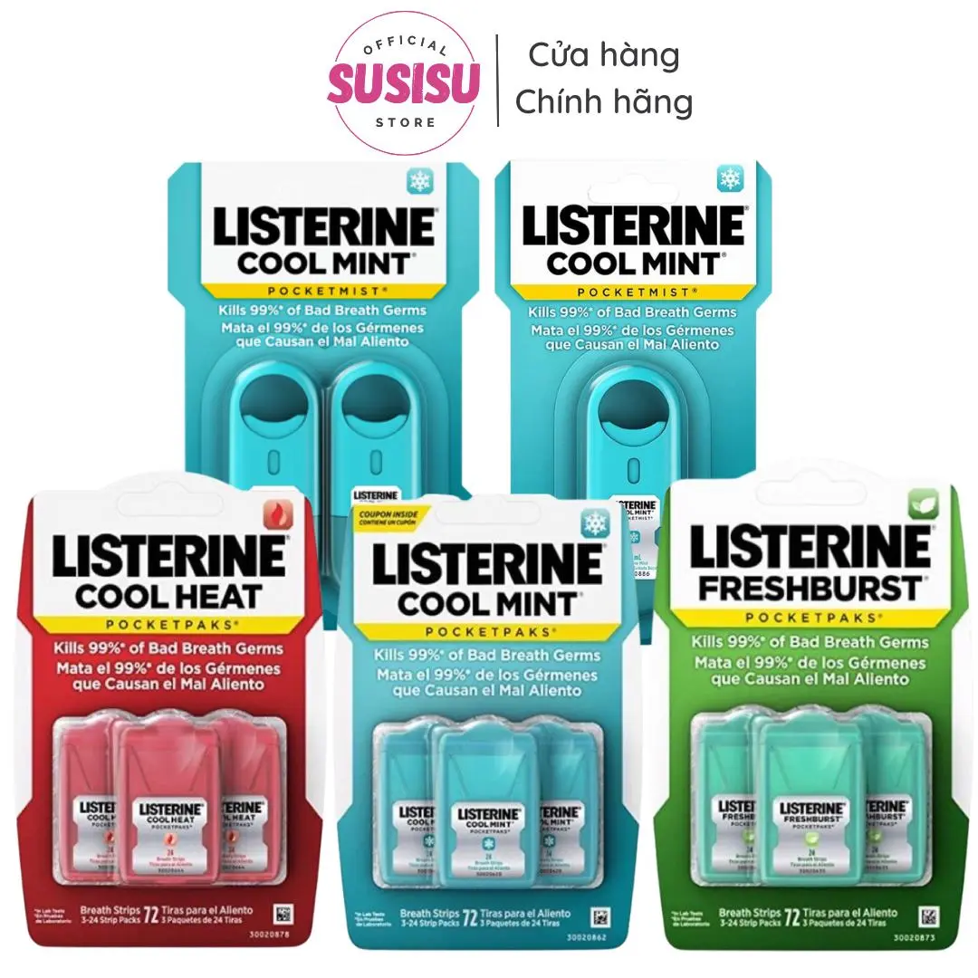 Miếng Ngậm Thơm Miệng Listerine 24 miếng (Kẹo lá thơm miệng Cool Mint / Fresh)/ Xịt Listerin xịt miệng Xịt Thơm Miệng Nữ giấy
