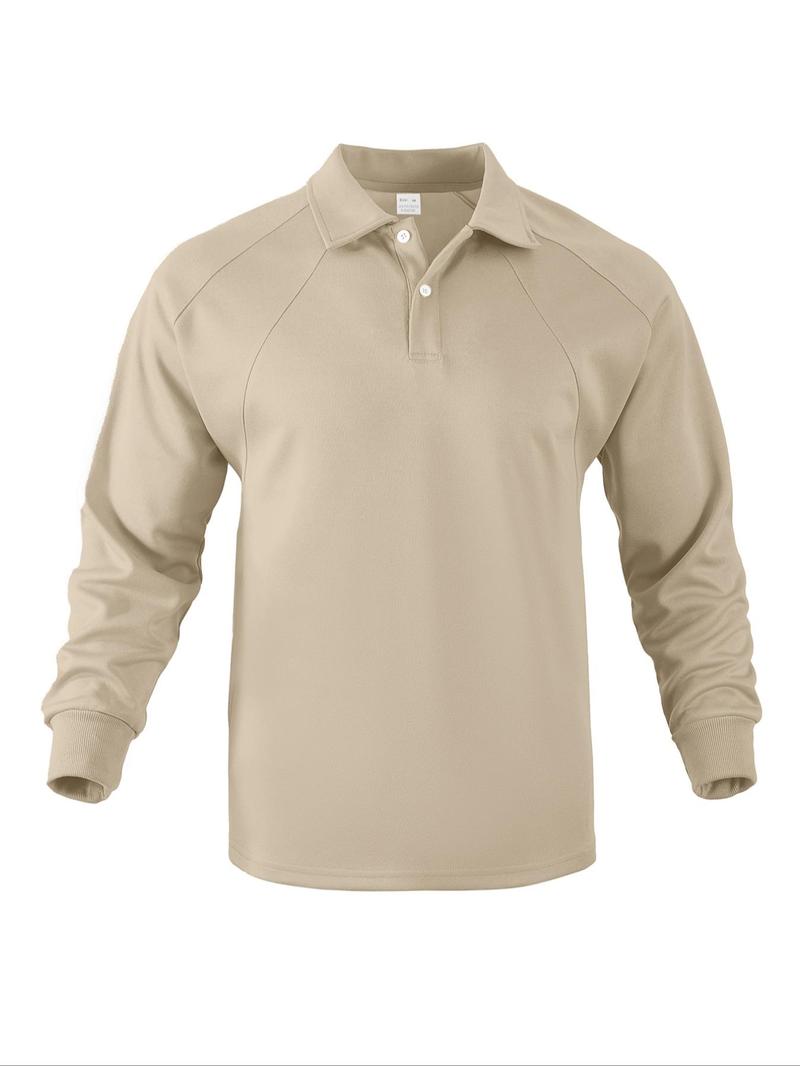 Product Introduction of Men's Solid Raglan Sleeve Polo Shirt, Regular Fit Casual Long Sleeve Collared Top for Fall & Winter, Men's Clothes for Daily Wear, Clothing 2