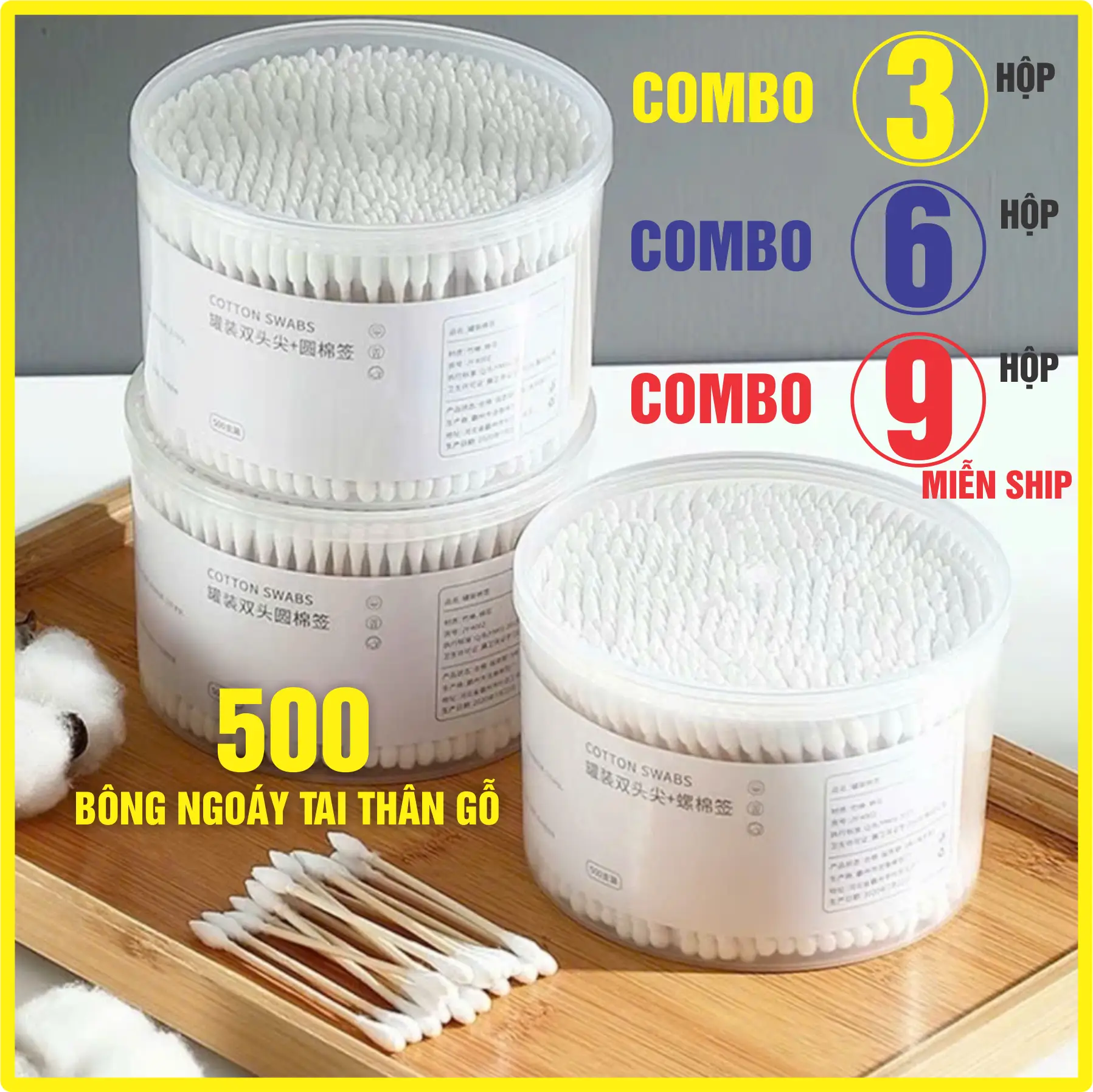COMBO HỘP BÔNG NGOÁY TAI (PHÁ GIÁ). A1 Mỗi hộp 500 (sl thực: 350) tăm bông 2 đầu.Que gỗ, tiện lợi dùng tại nhà. Dụng cụ lấy ráy tai