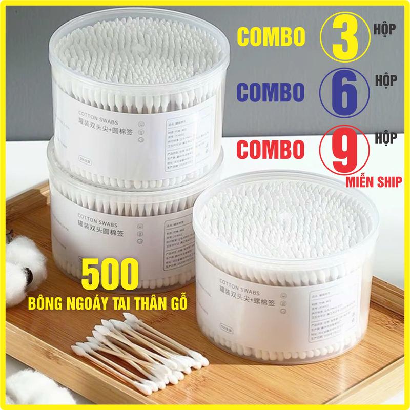 COMBO HỘP BÔNG NGOÁY TAI (PHÁ GIÁ). Mỗi hộp 500 (sl thực: 350) tăm bông 2 đầu.Que gỗ, tiện lợi dùng tại nhà. Dụng cụ lấy ráy tai