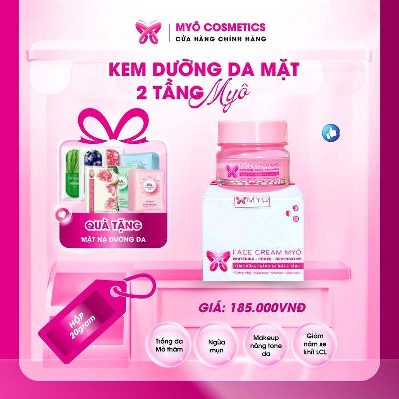 Face 2 tầng Kem Dưỡng Trắng Da Mặt Myô cải thiện mụn tàn nhang nám Da không đều màu Se khít lỗ chân lông - Trắng hồng mịn da
