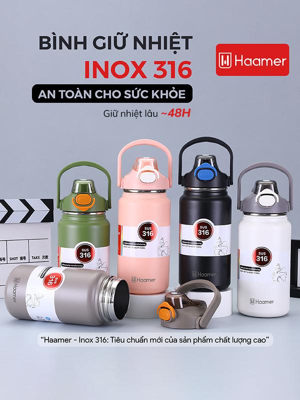  Bình giữ nhiệt Haamer Inox 316 An toàn thực phẩm Bình giữ nhiệt 12h Dung tích 900ml 1200ml - B010 