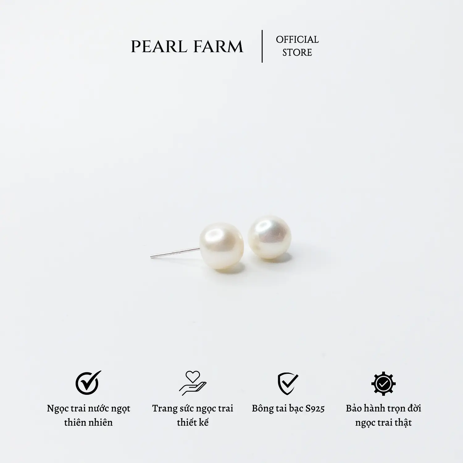 Bông Tai Nụ Ngọc Trai Thật MÀU TRẮNG Dáng Bánh Bao 6-10mm Pearl Farm