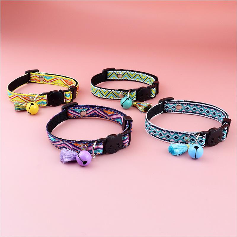 Product Introduction of Adjustable cat collar with tassels and bells embellished pet collar colorful plaid jacquard pattern for cat and dog collars 14