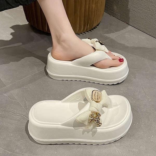 Kẹp tông đế độn 5cm gắn Nơ xinh xắn thời trang đi biển DéP GiàY Shoes Nữ Hoa