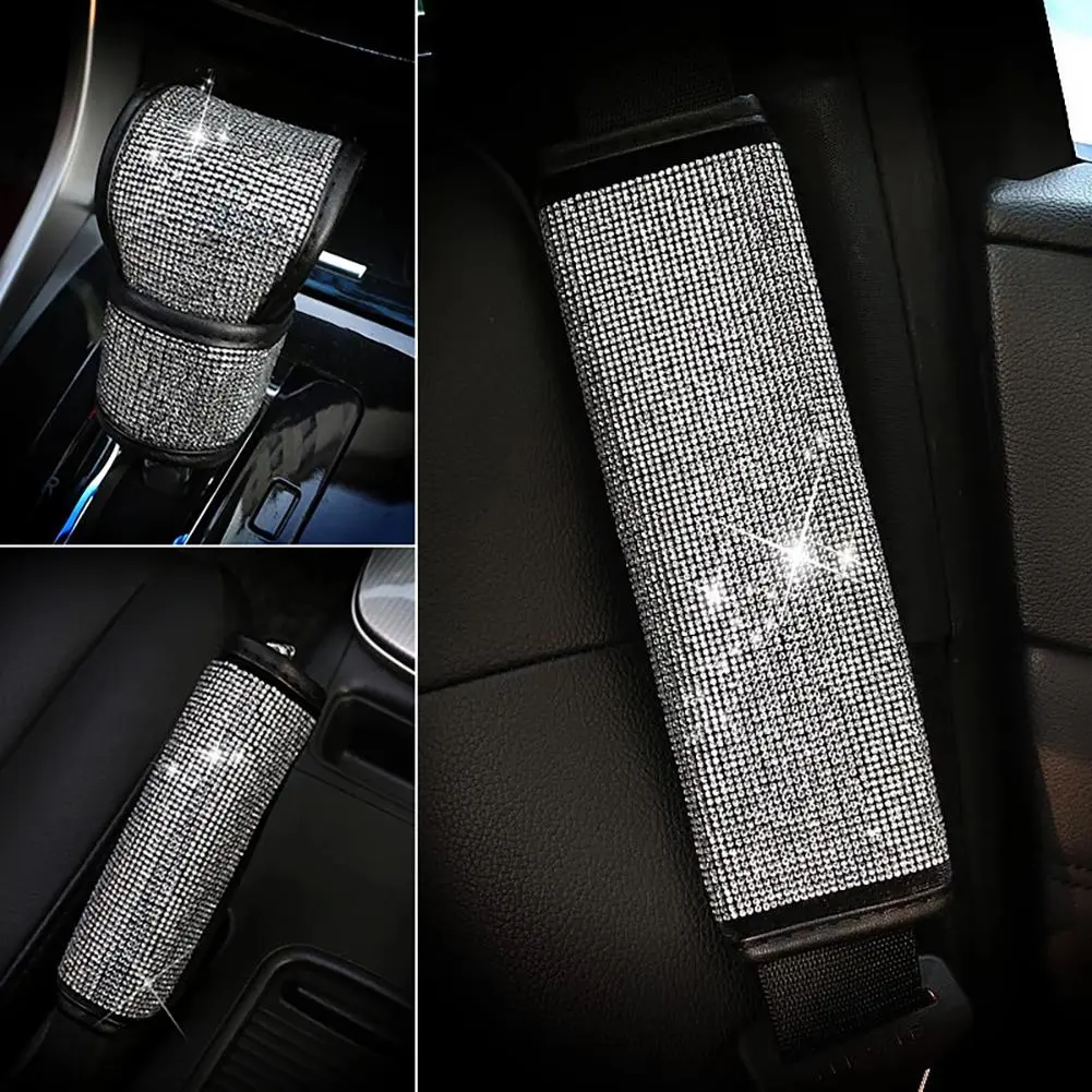 Car Styling Rhinestones Crystal Car Seat Belt Cover Shoulder Pads Car Shifter Gear Hand Brake Covers Auto Interior Accessories #443465