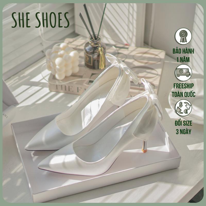  GIÀY CƯỚI ️️ GIÀY CAO GÓT ĐÍNH NƠ CÔNG CHÚA CAO CẤP  độc quyền bởi SHE SHOES - GC07049  NEW ARRIVAL  