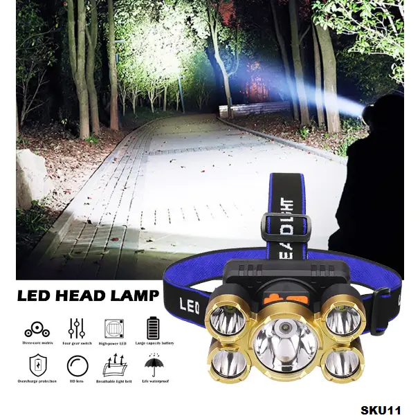 Senter Kepala 5 mata Headlamp High Power 3 XPE 38000W Waterproof khusus berburu malam mounting & obor lampu buat mati lampu tahan 24 jam untuk  mancing tahan lama head lamp lampu  gunung mini  lamp light bags senter  kepala Senter Kepala Led 0