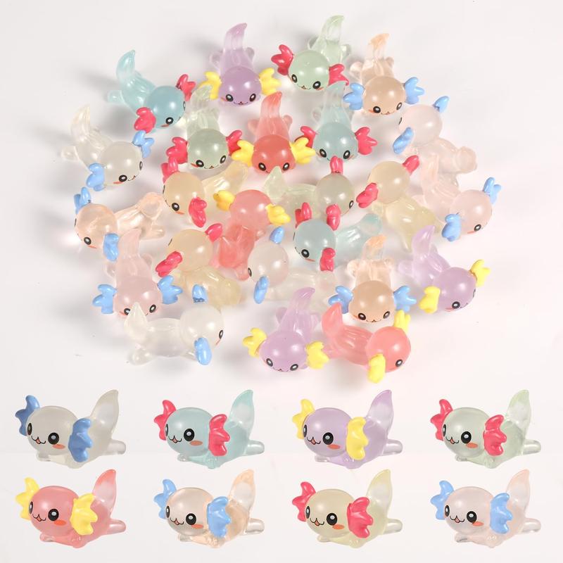 Random Color Luminous Mini Resin Axolotl, 8 Counts Cute Cartoon Glow in The Dark Miniature Figurine, Fun Tiny Animal Ornament for DIY Craft Garden Fairy Landscape Pastel Potted Plants Decoration 2