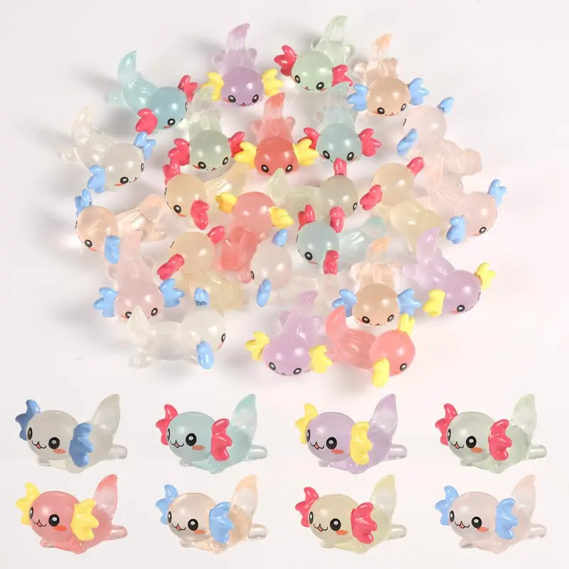 Random Color Luminous Mini Resin Axolotl, 8 Counts Cute Cartoon Glow in The Dark Miniature Figurine, Fun Tiny Animal Ornament for DIY Craft Garden Fairy Landscape Pastel Potted Plants Decoration 2