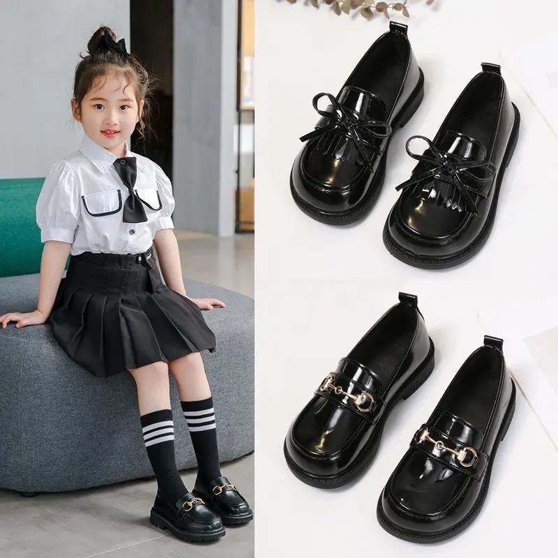 Giày Da Mùa Xuân, Phong Cách Công Chúa Cho Bé Gái, Tua Rua Màu Đen, Đế Mềm, Giày Biểu Diễn, Thích Hợp Đi Học, Giày Lolita, Giày Cao Gót