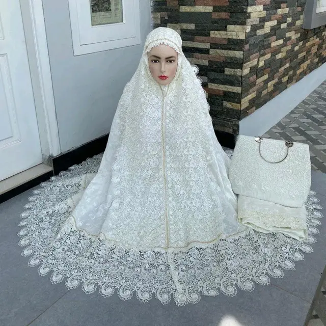 Mukenah Sutra Prada Mukena Dewasa Motif Bordir Mewah Bahan Adem Telekung Jumbo Jilbab Putih Premium Fashion Wanita Alat Sholat Terbaru Terlaris 2023 2024 Bunga 8