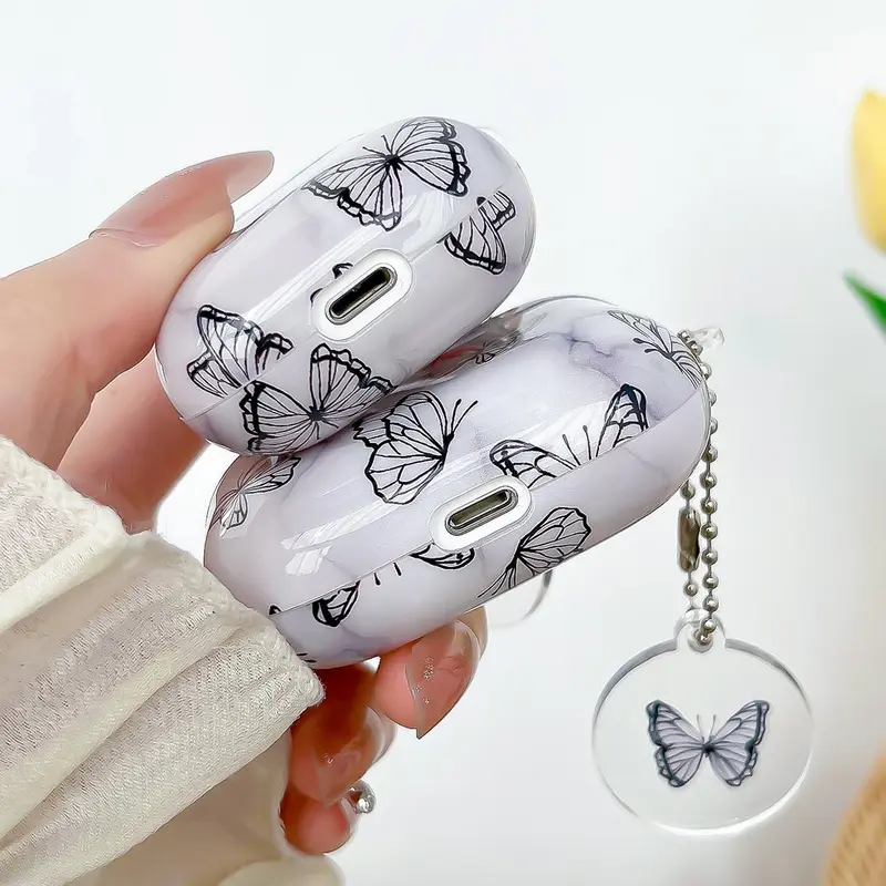 Butterfly Pattern Earphone Case with Hanging Pendant, 1 Count Anti-fall Decorative Earphone Protector Cover Compatible with AirPods2, AirPods3, AirPods Pro, Earphone Protective Case Accessories 4