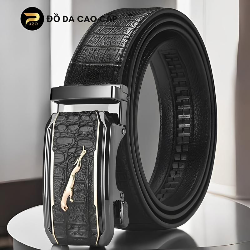[BICHTRAMTOCNGAN0702 - DEAL 1K] Thắt Lưng Nam PUZO Da PU Cao Cấp Họa Tiết Dập Vân, Khóa Tự Động Hợp Kim, Không Gỉ, Không Bong Tróc TL04