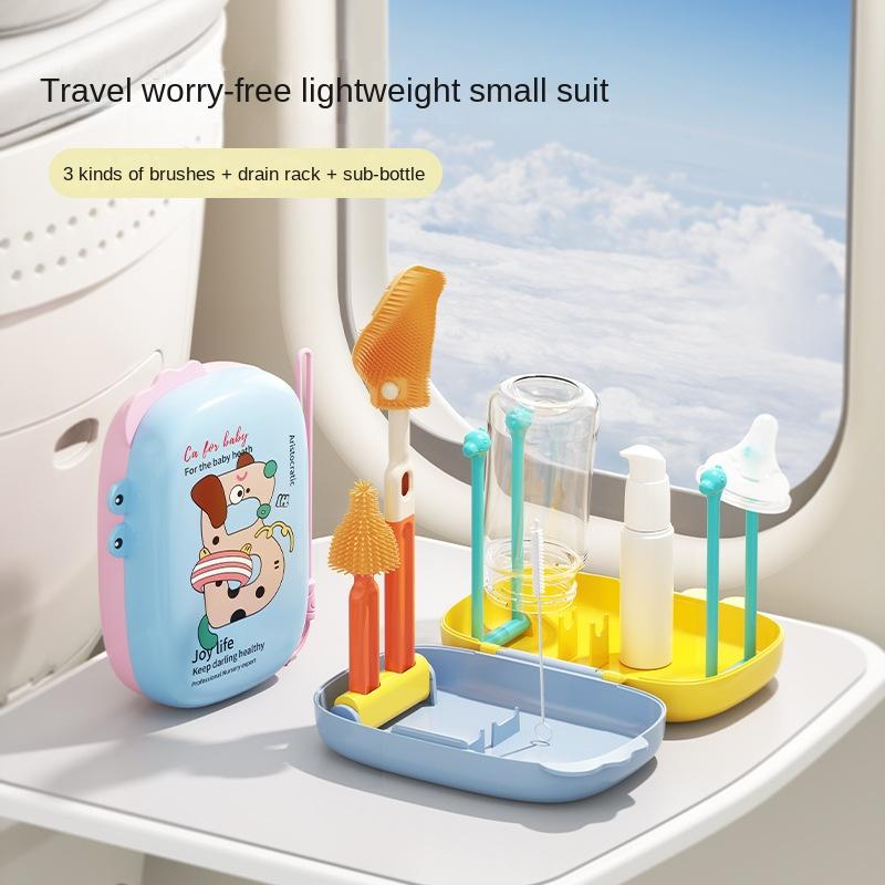 Bộ Cọ Rửa Bình Sữa Cho Em Bé Trẻ Sơ Sinh Cầm Tay Làm Bằng Silicon Thích Hợp Cho Bình Sữa Cho Con Bú Và Ống Hút Có Giá Thoát Nước Tích Hợp Lý Tưởng Cho Du Lịch
