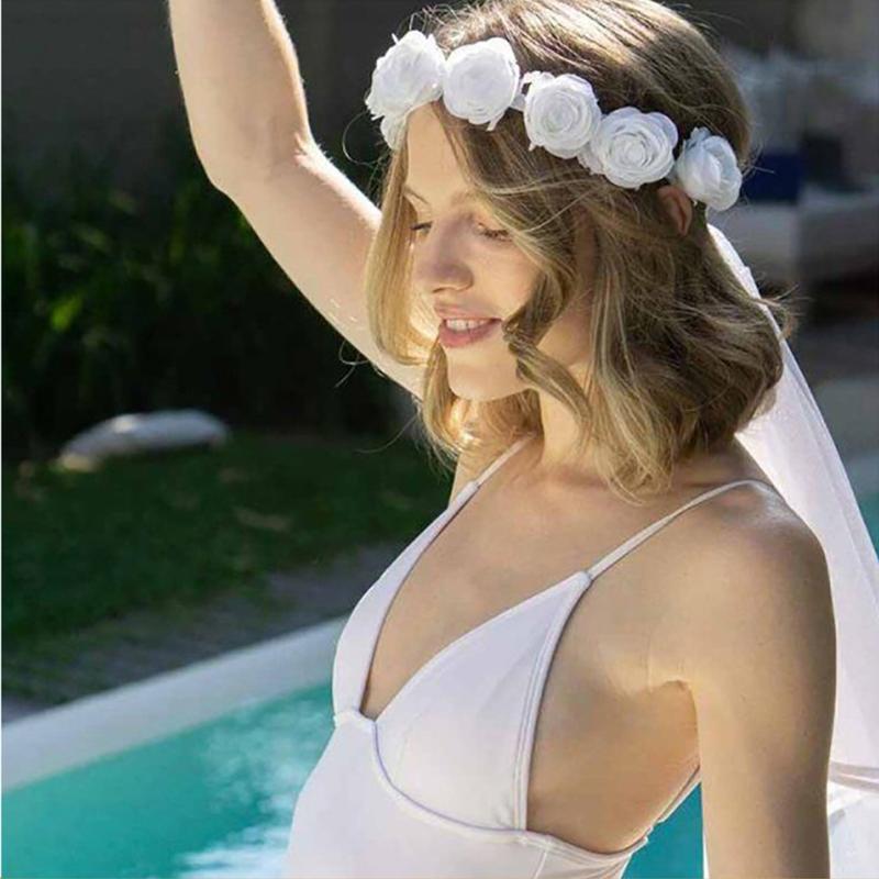 Product Introduction of Romance Flower Headdress Wedding Headband with Veil Trend Bride Party Headdress 53