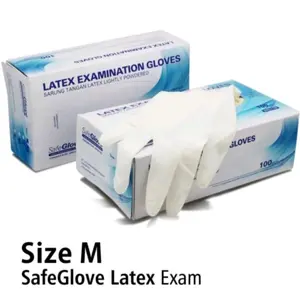 SafeGlove Sarung Tangan Medis Latex Exam Safeglove Size M Box Isi 100pcs Powder Box Isi 100pc Handscoon Medis untuk Pembersihan - Cleaning