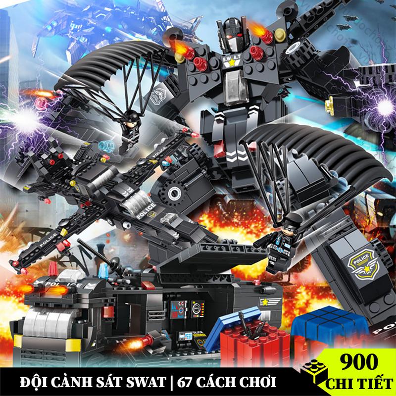 [ 900 Chi Tiết ] Đồ chơi lắp ráp mô hình đội đặc nhiệm swat bảo vệ city, lắp ráp mô hình robot, xe cảnh sát, máy bay chiến đấu đa dạng cách chơi phù hợp làm quà tặng Bộ Lắp Ráp Tháo Lắp Toy