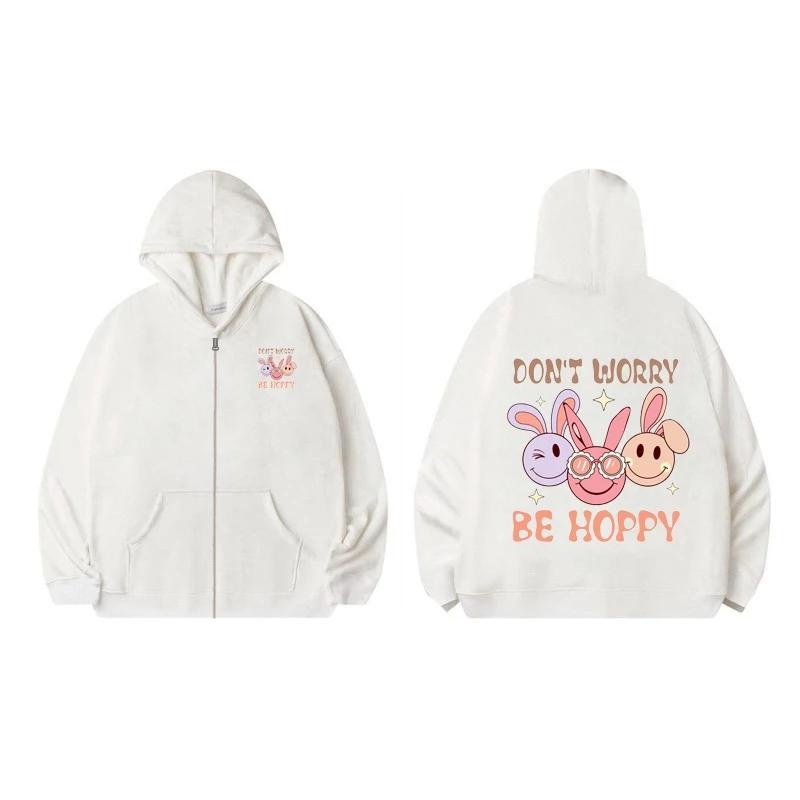 Áo Khoác Khóa Nỉ - Thời Trang Thu Đông, Chất Vải Nỉ Cotton Mềm Mịn Hình Mặt Thỏ Don`t Worry Be Hoppy 7