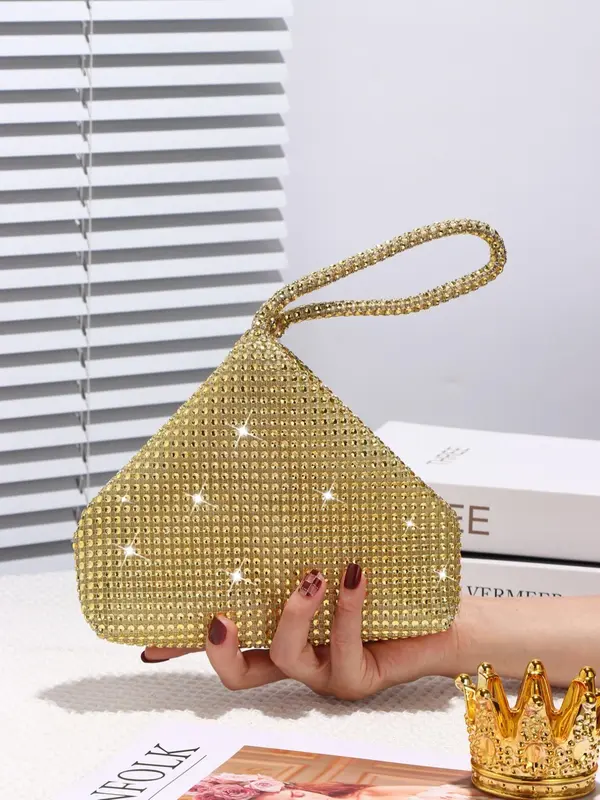 Women's Elegant Glitter Sequined Party Evening Bag With Zipper, Geometric Design Glamorous Bling Mini Clutch Purse For Wedding Party 0