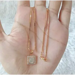 kalung Itali lapis emas 24k gold liontin kotak full permata mewah cantik anti luntur SELAMANYA