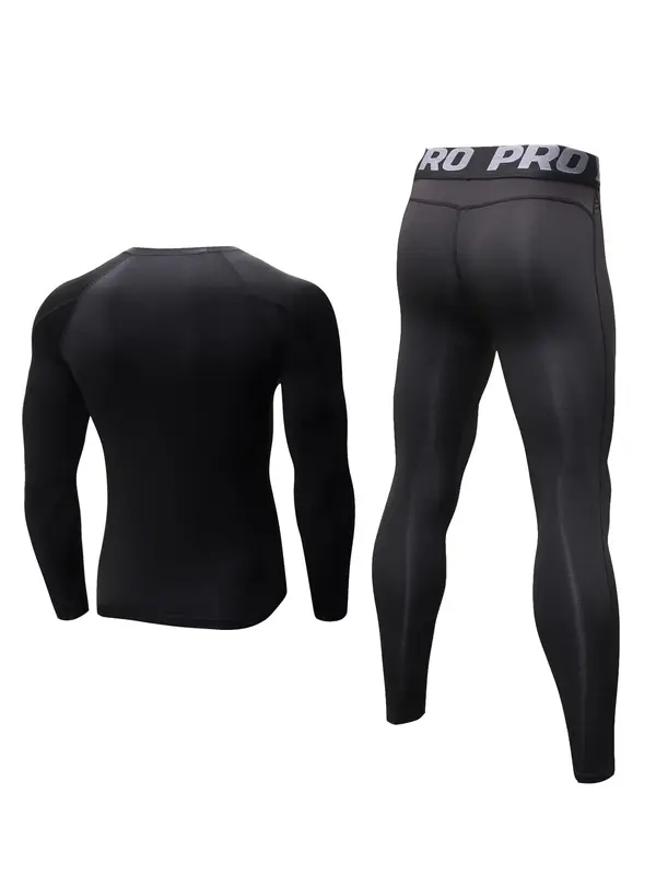 Men's Compression Tracksuit Set, Top Stitching Top & Letter Tape Leggings, Sportswear Set for Running Indoor Outdoor Wear, Men's Sport & Outdoor Clothing, Men's Paris Tracksuit 4