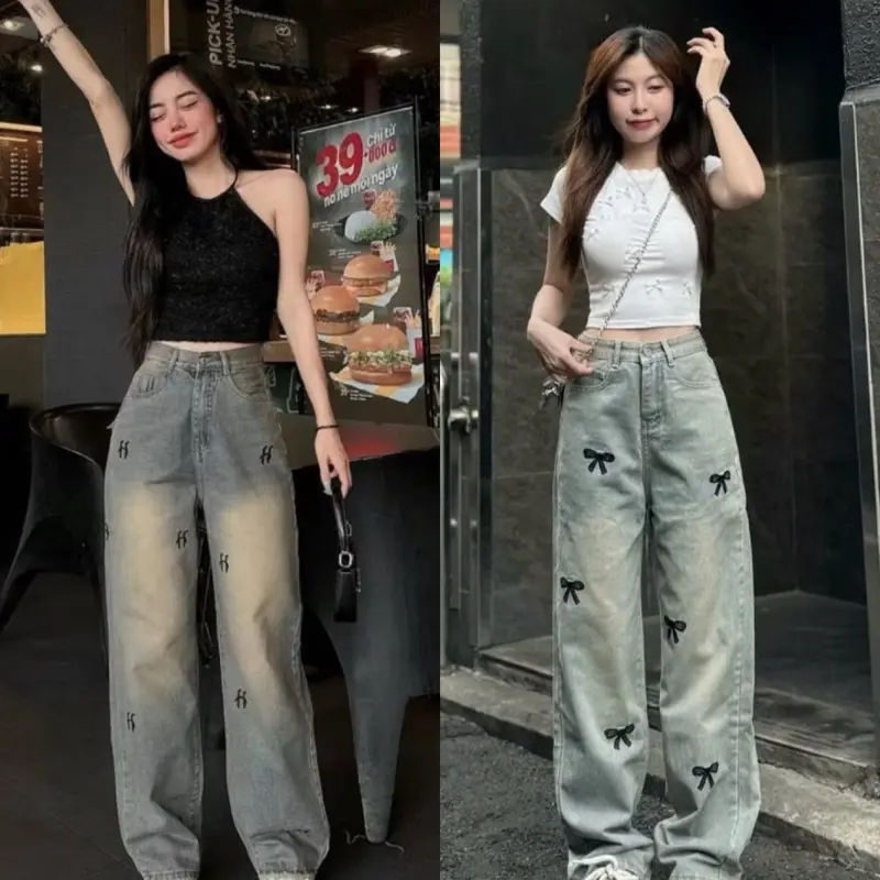 Bigsize 60-135kg quần jeans xuông Thêu NƠ - THÊU H xanh [ QX88 ]