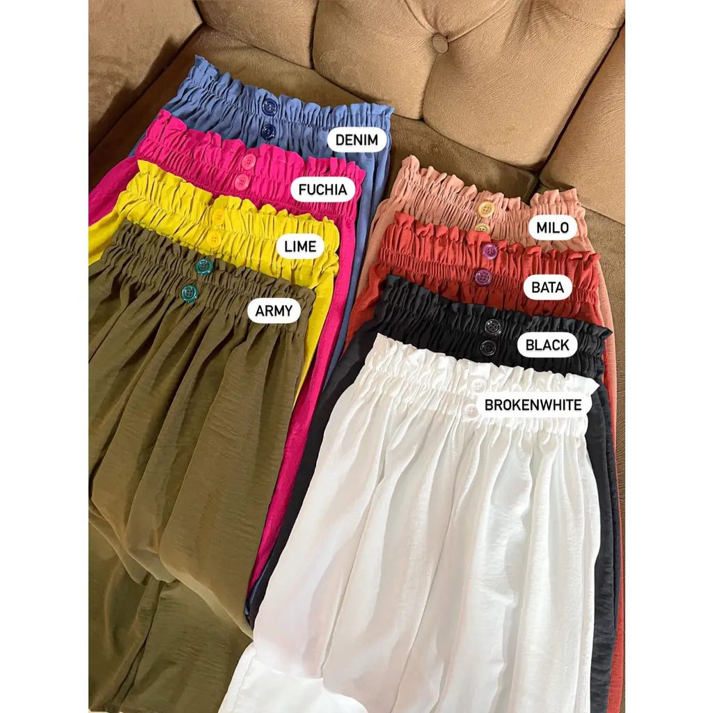 Kulot Crinkle Highwaist  BUTTON (Variasi Kancing 2) Airflow Karet Melar  Wanita  Panjang  Celana