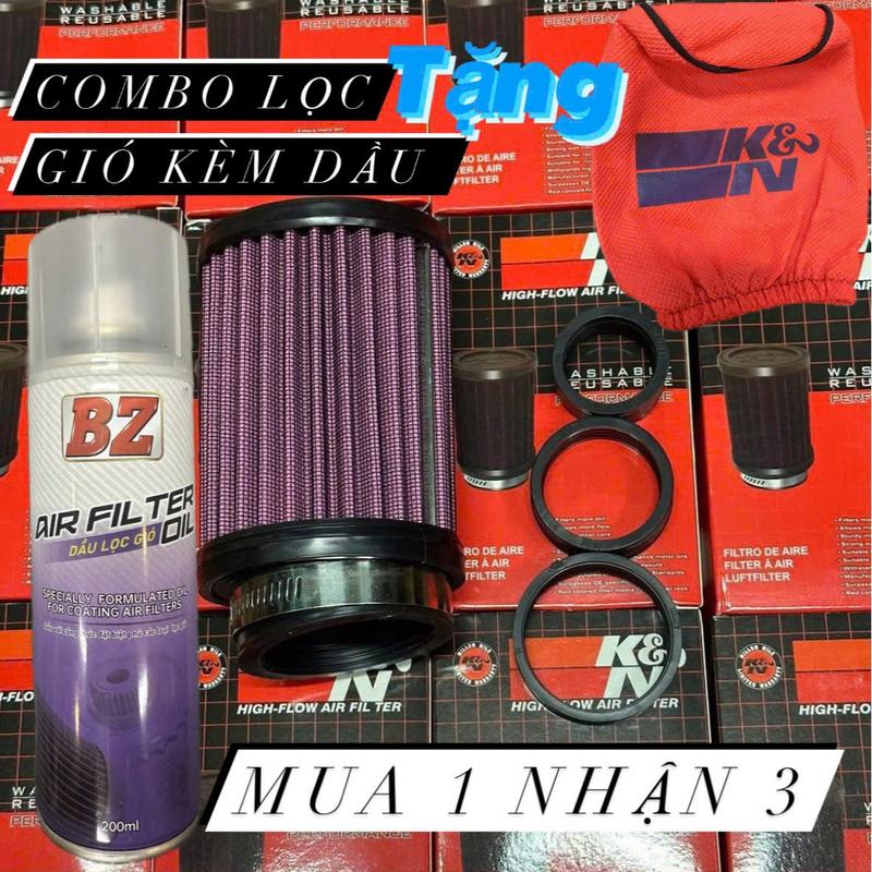 combo Lọc gió trụ k3 kèm chai dầu xịt - tặng áo mưa lọc gió - gắn đủ loại xe - phụ kiện xe máy ) Lọc Gió Phụ Tùng